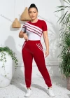 Wholesale Women's Sporty Short Sleeve Striped T-shirt Sweatpants 2-piece Set - Liuhuamall