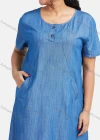 Wholesale Women's Plus Size Round Neck Plain Button Straight Denim Dress - Liuhuamall