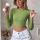 Wholesale Women's Casual Plain Crew Neck Long Sleeve Cutout Back Twist Slim Fit Knit Crop Tee Green Wholesale Clothing Market & Suppliers -LIUHUAMALL