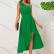 Wholesale Women's Elegant Plain Asymmetrical Neck Bow Knot Decor Ruched Pleated High Low Hem Midi Dress Green Guangzhou Clothing Wholesale Market & Suppliers -LIUHUAMALL