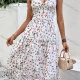 Wholesale Women's Casual Allover Butterfly Print Ruched Ruffle Trim Hem Midi Cami Dress White Guangzhou Clothing Wholesale Market & Suppliers -LIUHUAMALL