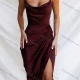 Wholesale Women's Sexy Plain Sleeveless Pleated Wrap Hem Ruched Midi Cami Cocktail Dress Wine Guangzhou Clothing Wholesale Market & Suppliers -LIUHUAMALL