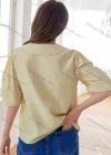 Wholesale Women's Peter Pan Collar Half Sleeve Button Down Plain Casual Shirt AY226# - Liuhuamall