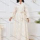 Wholesale Women's Elegant Plain Jacquard Notched Neck Long Sleeve Sequin Rhinestone Abaya Dress With Belt Beige Clothing Wholesale Market Liuhua