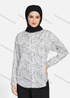 Wholesale Women's Casual Allover Print Patch Pockets Long Sleeve Curved Hem Shirt 1292# - Liuhuamall