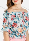 Wholesale Women's Summer Off Shoulder Ruffle Floral Print Crop Top - Liuhuamall