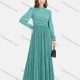 Wholesale Women's Chiffon Plain Mock Neck Long Sleeve Pleated Zip Back Maxi Dress 9# Clothing Wholesale Market Liuhua