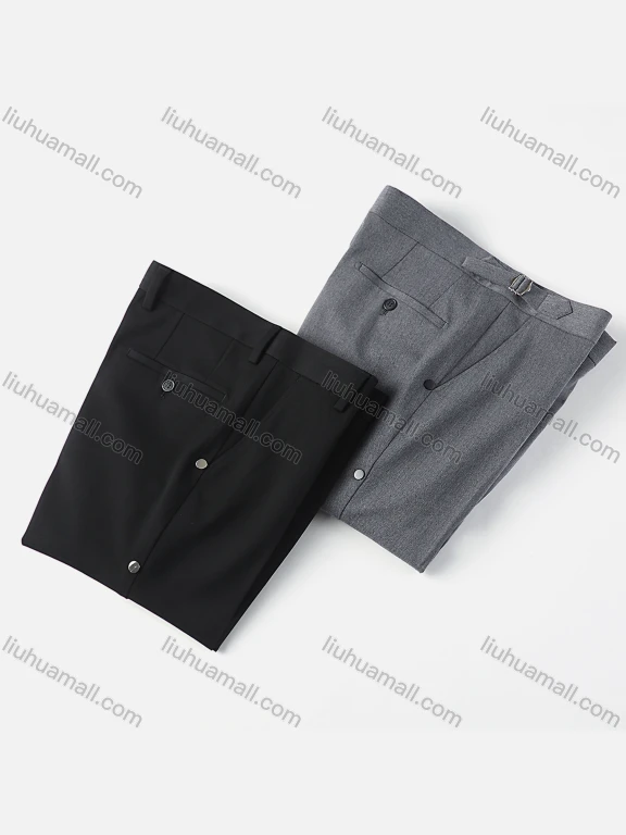 Wholesale Men's Fashion Plain Patch Pocket Button Side Decor Slim Fit Suit Pants E913#