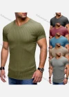 Wholesale Men's Silm Fit Rib-knit V Neck Short Sleeve Plain Tee - Liuhuamall