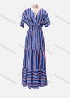Wholesale Women's Casual Striped Wrap V Neck Shirred Short Sleeve Ruffle Hem Maxi Dress - Liuhuamall