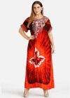 Wholesale Women's Plus Size Round Neck Robe Folk Art Peacock Short Sleeve Embroidery Maxi Dress - Liuhuamall