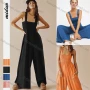 Wholesale Women's Casual Spaghetti Strap Shirred Plain Wide Leg Jumpsuits preview