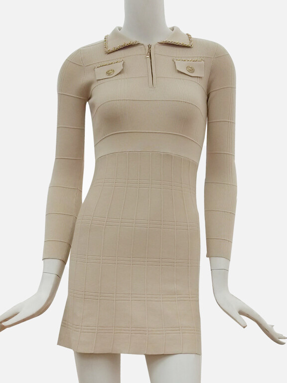 Women's Quarter Zip Long Sleeve High Waist Midi Knitted Dress 105#, Clothing Wholesale Market -LIUHUA, 
