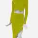 Women's Elegant Crew Neck Long Sleeve Plain Asymmetrical Skirt 2-Piece Set 109# A620# Clothing Wholesale Market -LIUHUA