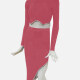 Women's Elegant Crew Neck Long Sleeve Plain Asymmetrical Skirt 2-Piece Set 109# A628# Clothing Wholesale Market -LIUHUA