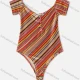 Wholesale Women's Multi-color Stripe Scoop Neck Buckle Short Sleeve Bodysuit Red Guangzhou Clothing Wholesale Market & Suppliers -LIUHUAMALL