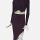 Women's Elegant Crew Neck Long Sleeve Plain Asymmetrical Skirt 2-Piece Set 109# Black Clothing Wholesale Market -LIUHUA