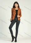 Wholesale Women's Casual Plain Long Sleeve Lapel Zipper Leather Jacket With Zipper Pockets - Liuhuamall