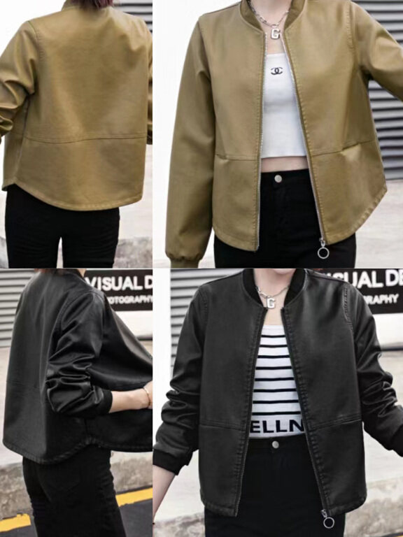 Women's Casual Long Sleeve Zipper Plain Leather Jacket, Clothing Wholesale Market -LIUHUA, leather%20jackets