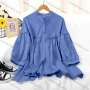 Wholesale Women's Casual Long Sleeve Button Down Ruffle Trim Plain Tunic preview