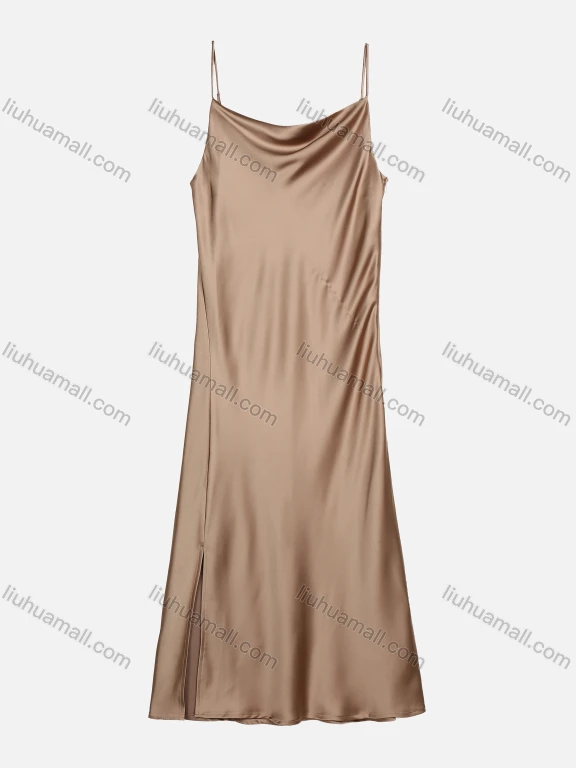 Wholesale Women's Summer Elegant Plain Satin Split Hem Maxi Cami Dress