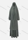 Wholesale Women's Islamic Modest Linen Plain Maxi Abaya Dress With Hijab 2-Pieces Set - Liuhuamall