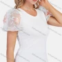 Wholesale Women's Casual Round Neck Mesh Floral Embroidery Puff Sleeve Plain Blouse preview