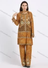 Wholesale Women's Muslim Islamic Folk Art Scalloped Trim Split Hem Tunic & Wide Leg Pant With Hijab 3 Piece Set - Liuhuamall