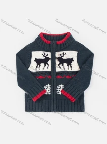 Wholesale Boys Long Sleeve Elk Print Zipper Sweater Jacket, LIUHUA CLOTHING WHOLESALE