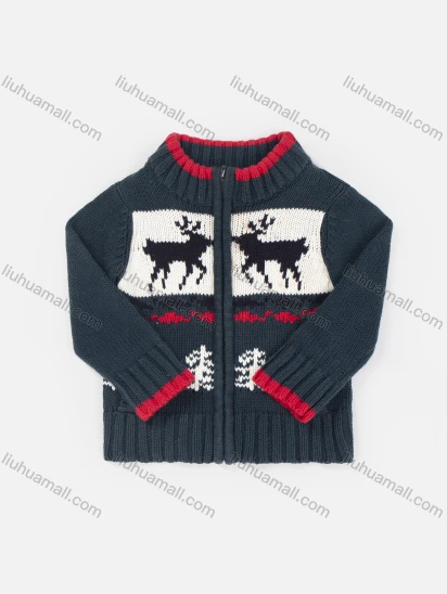Wholesale Boys Long Sleeve Elk Print Zipper Sweater Jacket