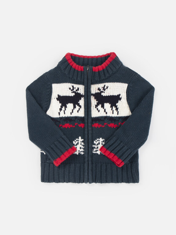 Boys Long Sleeve Elk Print Zipper Sweater Jacket, Clothing Wholesale Market -LIUHUA, Jackets