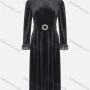 Wholesale Women's Elegant Plain Lace Neck Zip Back Long Sleeve Velvet Maxi Dress With Belted preview