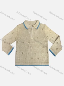 Wholesale Girl's Casual Lapel Long Sleeve Half Zip Knit Sweater, LIUHUA CLOTHING WHOLESALE