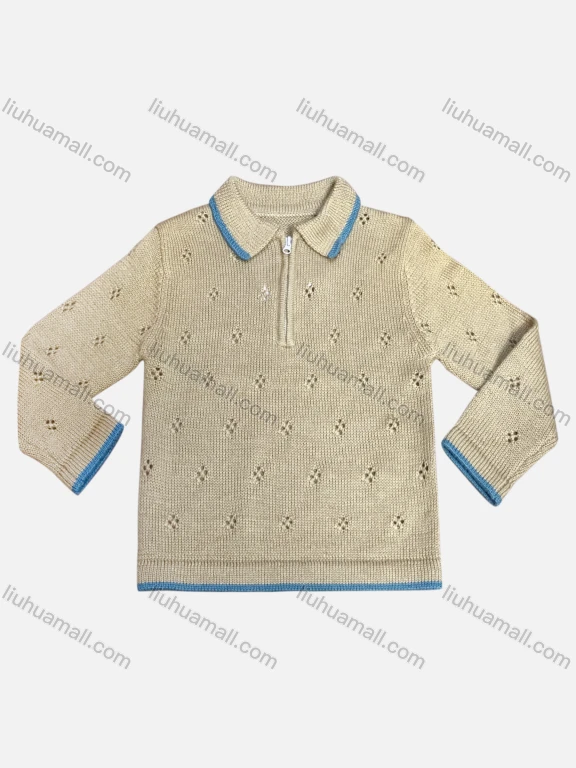Wholesale Girl's Casual Lapel Long Sleeve Half Zip Knit Sweater