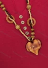 Wholesale Women's V Neck Buttons Hanky Hem Plain Midi Dress With Wooden Heart Beads Necklace - Liuhuamall