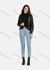 Wholesale Women's Casual Plain Open Front Long Sleeve Stitching Knit Leather Jacket A130# - Liuhuamall