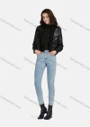 Wholesale Women's Casual Plain Open Front Long Sleeve Stitching Knit Leather Jacket A130# - Liuhuamall