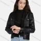 Wholesale Women's Casual Plain Open Front Long Sleeve Stitching Knit Leather Jacket A130# Black Clothing Wholesale Market Liuhua