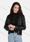 Wholesale Women's Casual Plain Open Front Long Sleeve Stitching Knit Leather Jacket A130# - Liuhuamall