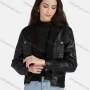 Wholesale Women's Casual Plain Open Front Long Sleeve Stitching Knit Leather Jacket A130# preview