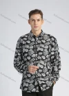 Wholesale Men's Casual Allover Plants Print Button Down Long Sleeve Shirt - Liuhuamall