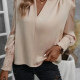Women's Casual Plain V Neck Bishop Sleeve Ruched Shirred Blouse Almond White Clothing Wholesale Market -LIUHUA