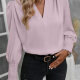 Women's Casual Plain V Neck Bishop Sleeve Ruched Shirred Blouse 13# Clothing Wholesale Market -LIUHUA