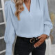 Women's Casual Plain V Neck Bishop Sleeve Ruched Shirred Blouse 7# Clothing Wholesale Market -LIUHUA