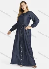 Wholesale Women's Plus Size Casual Round Neck Button Denim Maxi Dress - Liuhuamall