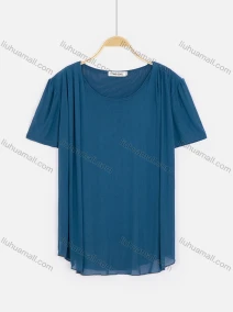 Wholesale Women's Crew Neck Short Sleeve Ruched Plain Knit Tops, LIUHUA CLOTHING WHOLESALE