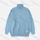 Wholesale Men's Casual Plain High Neck Drop Shoulder Long Sleeve Turtleneck Knit Sweater Blue Wholesale Clothing Market & Suppliers -LIUHUAMALL