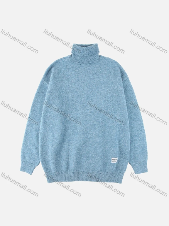 Wholesale Men's Casual Plain High Neck Drop Shoulder Long Sleeve Turtleneck Knit Sweater