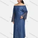 Wholesale Women's Off Shoulder Hollow Wave Sleeve High Low Hem Denim Maxi Dress Blue Clothing Wholesale Market Liuhua