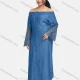 Wholesale Women's Off Shoulder Hollow Wave Sleeve High Low Hem Denim Maxi Dress Medium Blue Clothing Wholesale Market Liuhua
